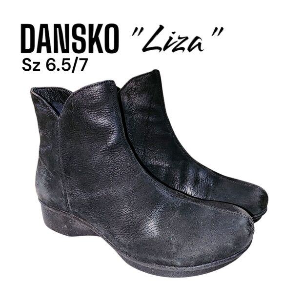 DANSKO LIZA 6.5/7 Black Suede Side Zip Up Prairie Boho Grunge Heel Ankle Boots - Picture 1 of 10